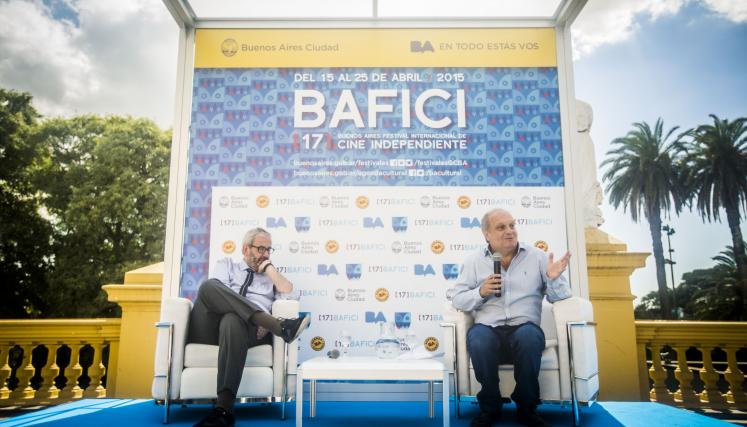 El ministro Lombardi y Panozzo, Director del BAFICI, en la presentación en el Centro Cultural Recoleta