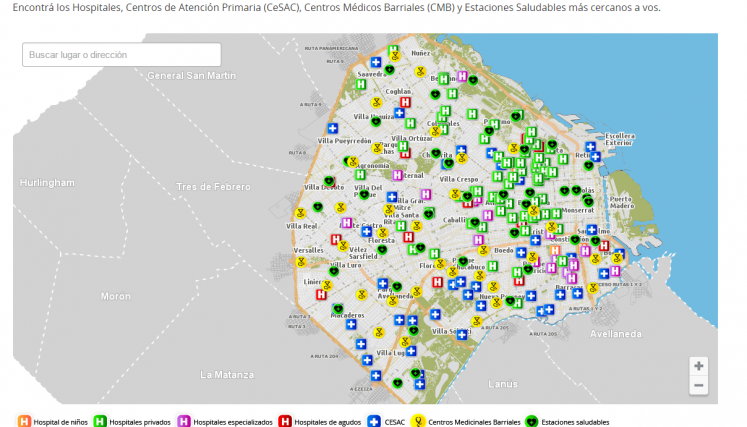 Información detallada al servicio de la salud. Imagen: Mapa interactivo de GCBA.