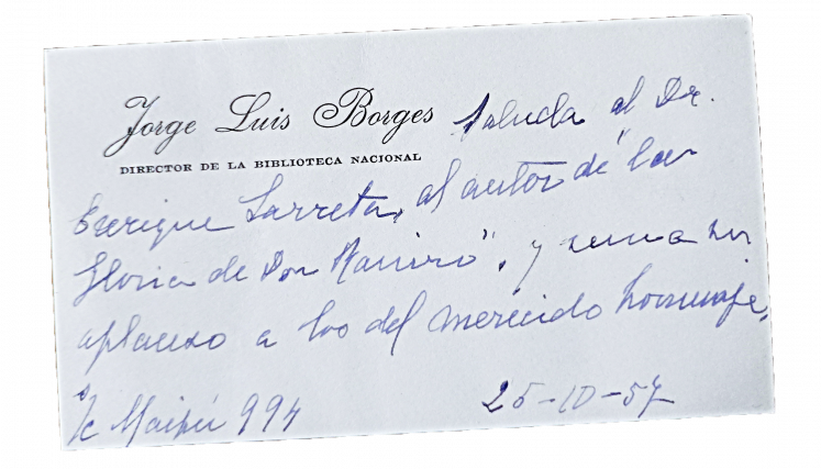Tarjeta de Jorge Luis Borges.