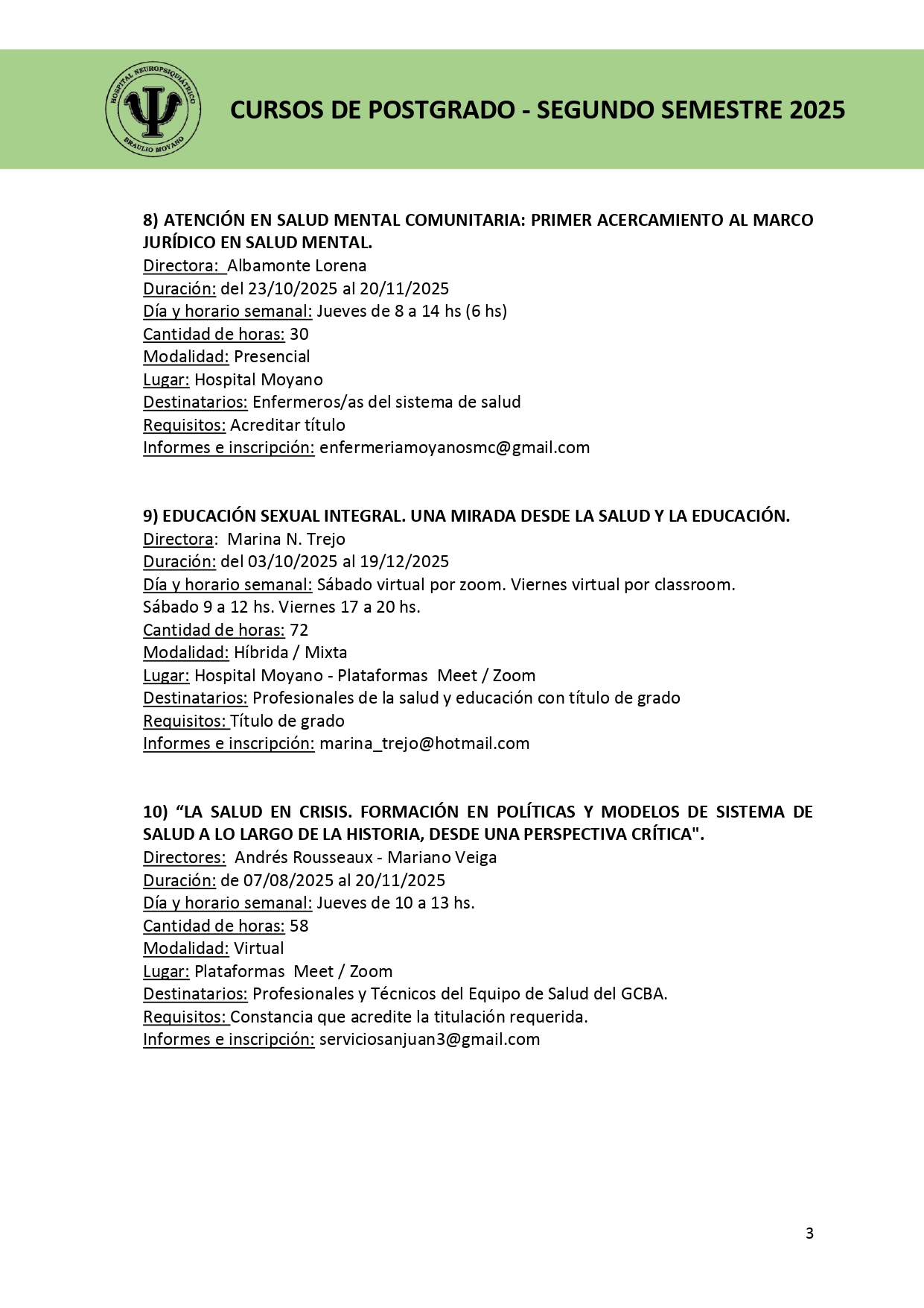 Cursos Postgrado Segundo Semestre 3