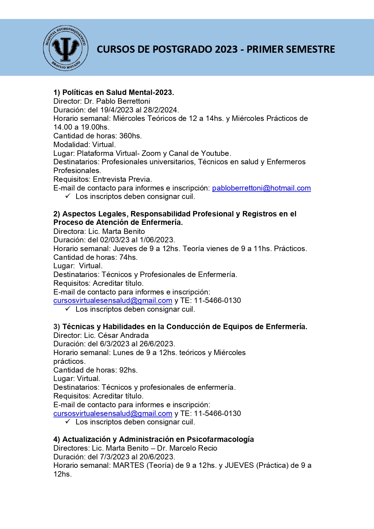 CURSOS DE POSTGRADO 2023 - Primer Semestre - 1