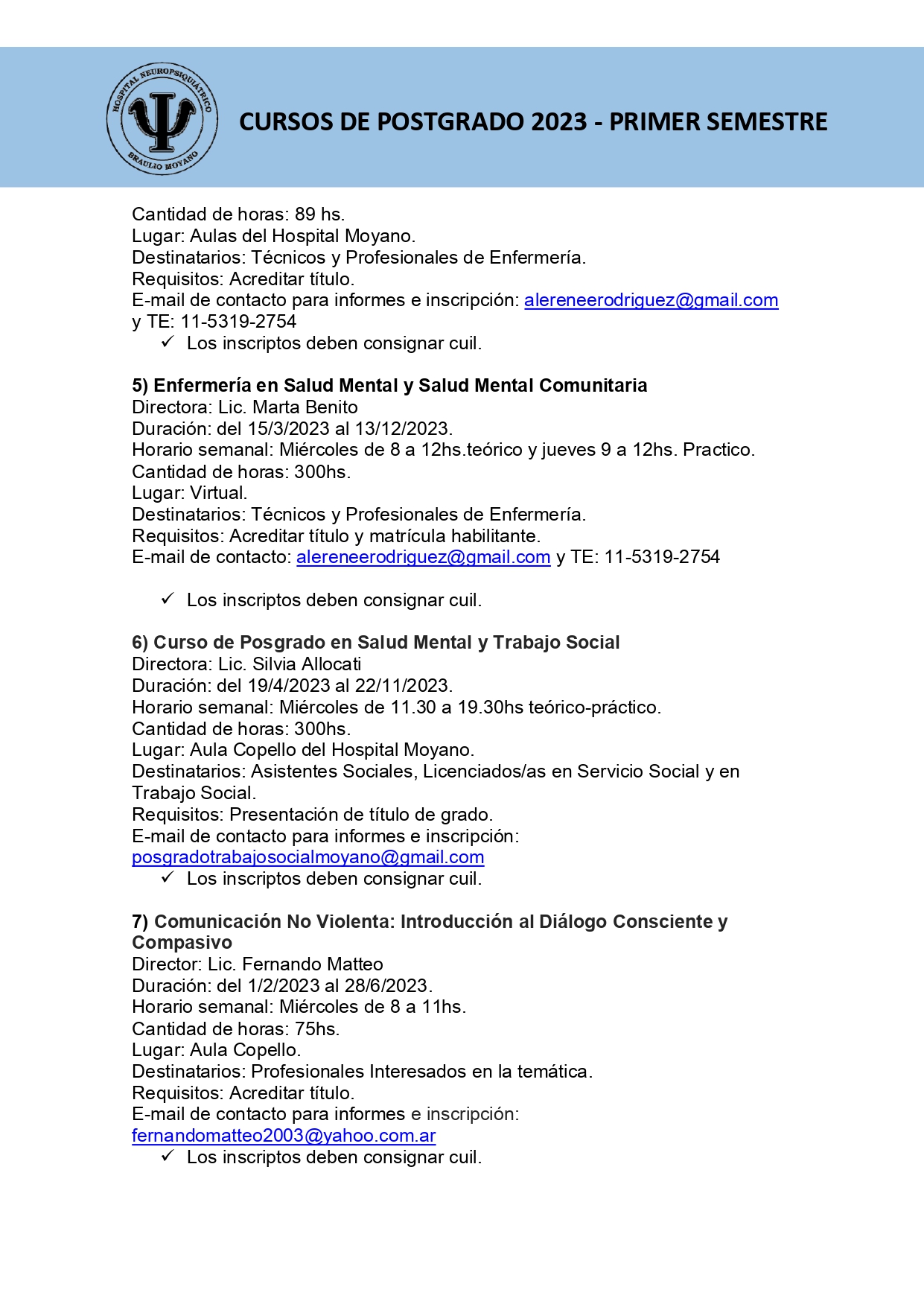 CURSOS DE POSTGRADO 2023 - Primer Semestre - 2