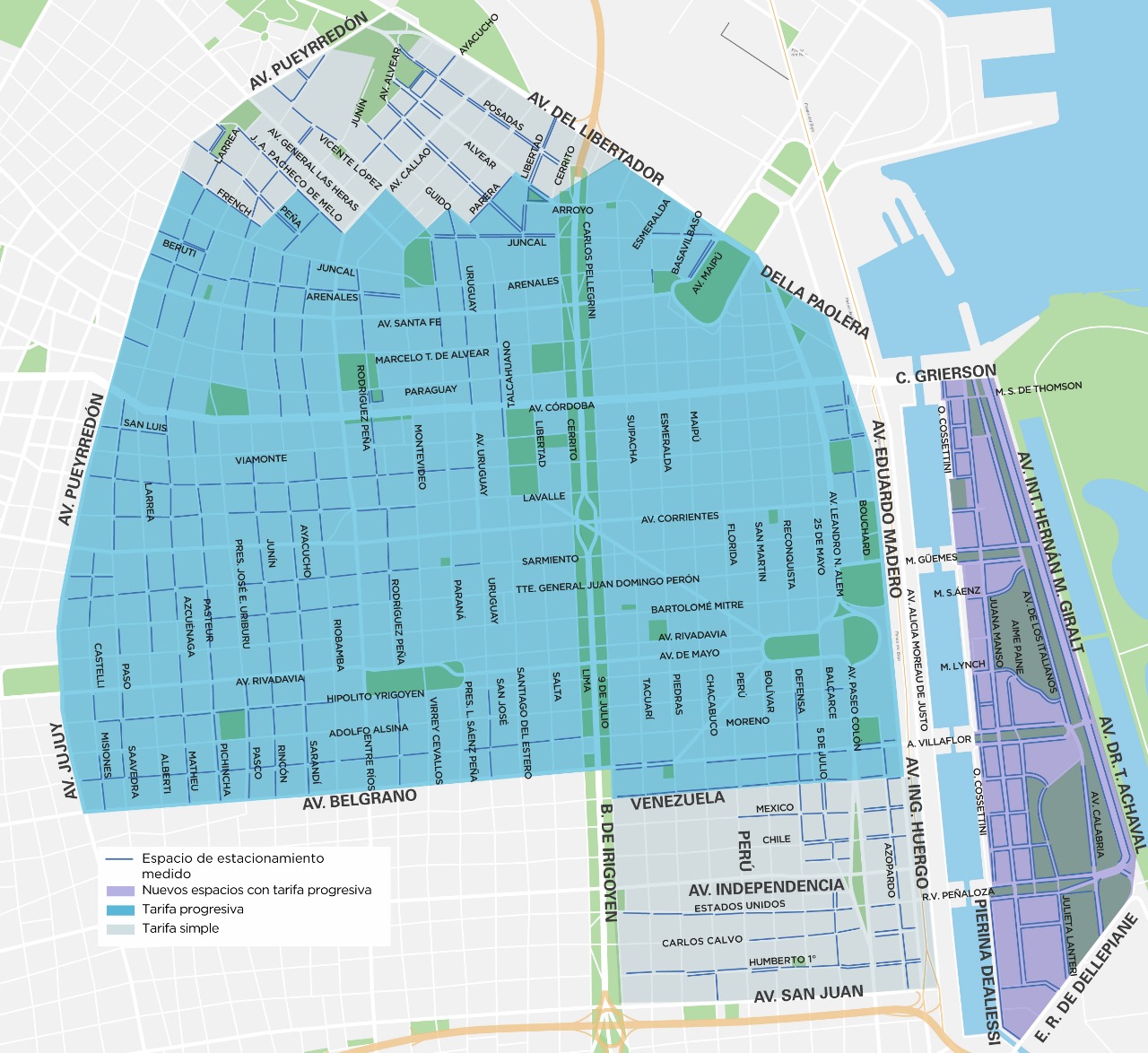 Mapa zona tarifada del estacionamiento medido de Buenos Aires