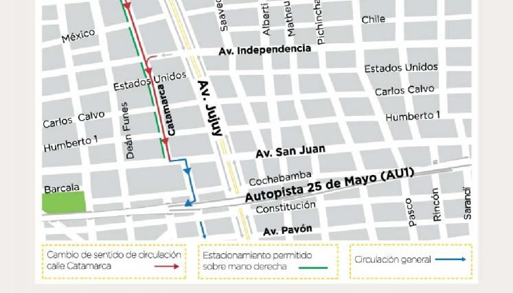 Flyer sobre cambio de sentido en Catamarca entre Belgrano y San Juan