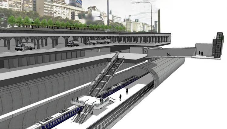 La Red de Expresos Regionales conectará los ferrocarriles urbanos debajo del Obelisco. Imagen: GCBA.