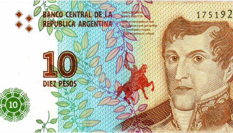 Billete de diez pesos argentinos