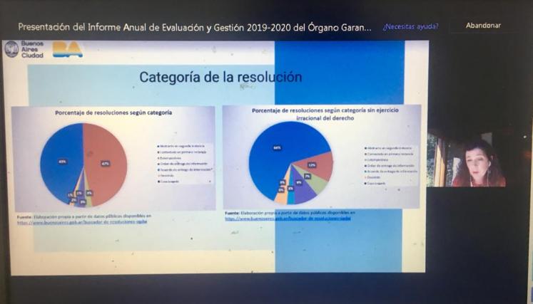 Captura de pantalla de la videoconferencia de Presentación del 2° Informe Anual Consolidado de Gestión y Evaluación del OGDAI